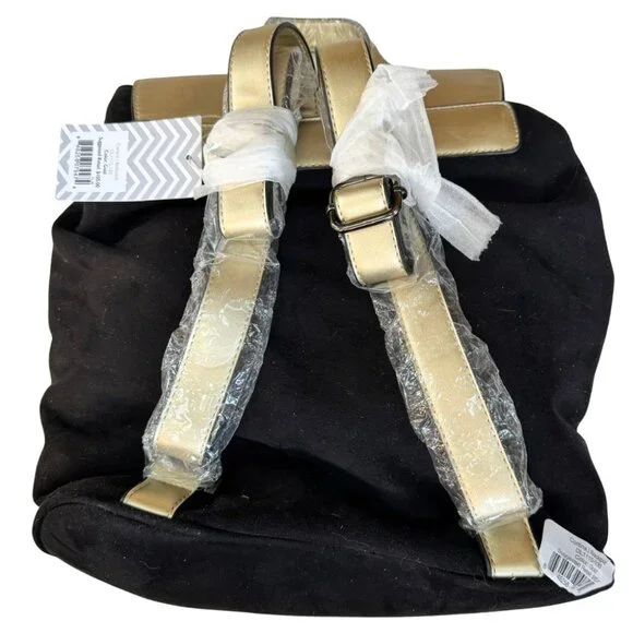 Deux Lux Cortina Backpack Black Vevelty fabric with Gold  display picture 1